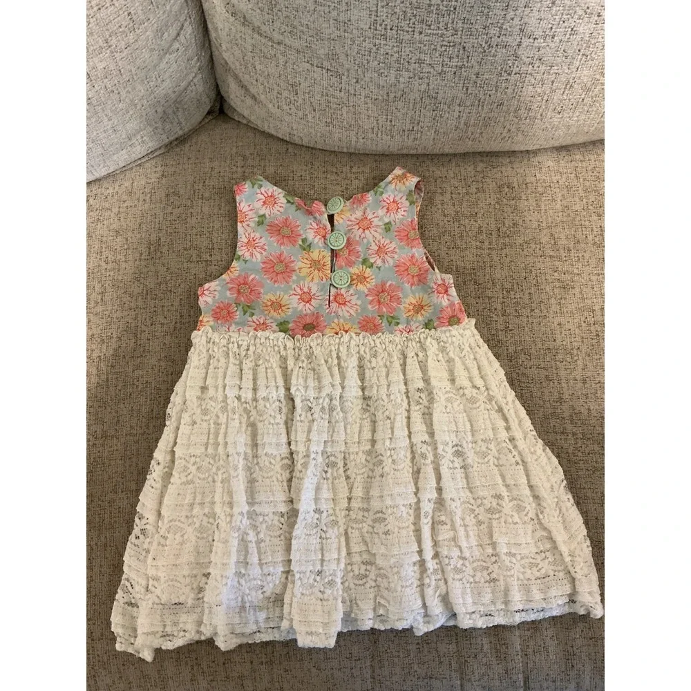 Matilda Jane Girls Floral Lace Tiered Ruffle Dress Blue Pink White Size 2 D17191